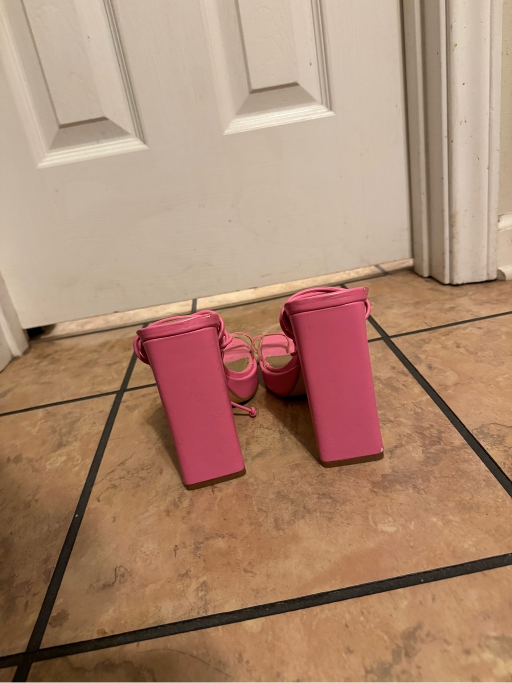 EGO Pink Strappy Square-Toe Block Heel Sandals - Picture 3 of 4